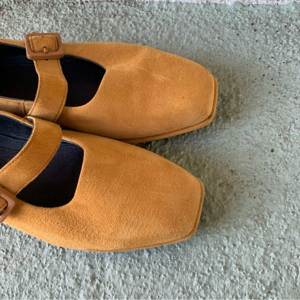 Camper Fidelia Mustard Yellow Suede Mary Jane Flats size 38